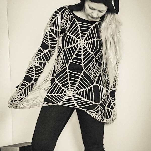Spider Web Net Tunic Crochet Pattern Handmade Goth Emo Altgirl Altrock Halloween Costume Cosplay DIY Witch Dress Fancy