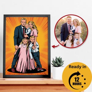 Custom Pop Art Portrait | 90s Retro Comic Style | Personalized Family, Couple & Pet Illustration | Vintage Wall Art Gift