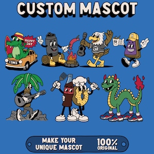 Logo mascotte personalizzato a colori personaggio cartone animato retrò vintage tubo di gomma personalizzato disegno a mano illustrazione logo design
