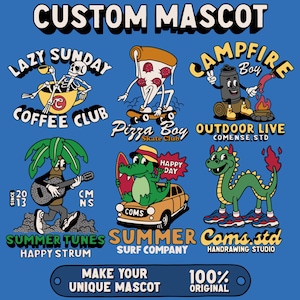 Custom Mascot Logo Character Cartoon Retro Vintage Funny Personalized Hand Drawing Illustration Design