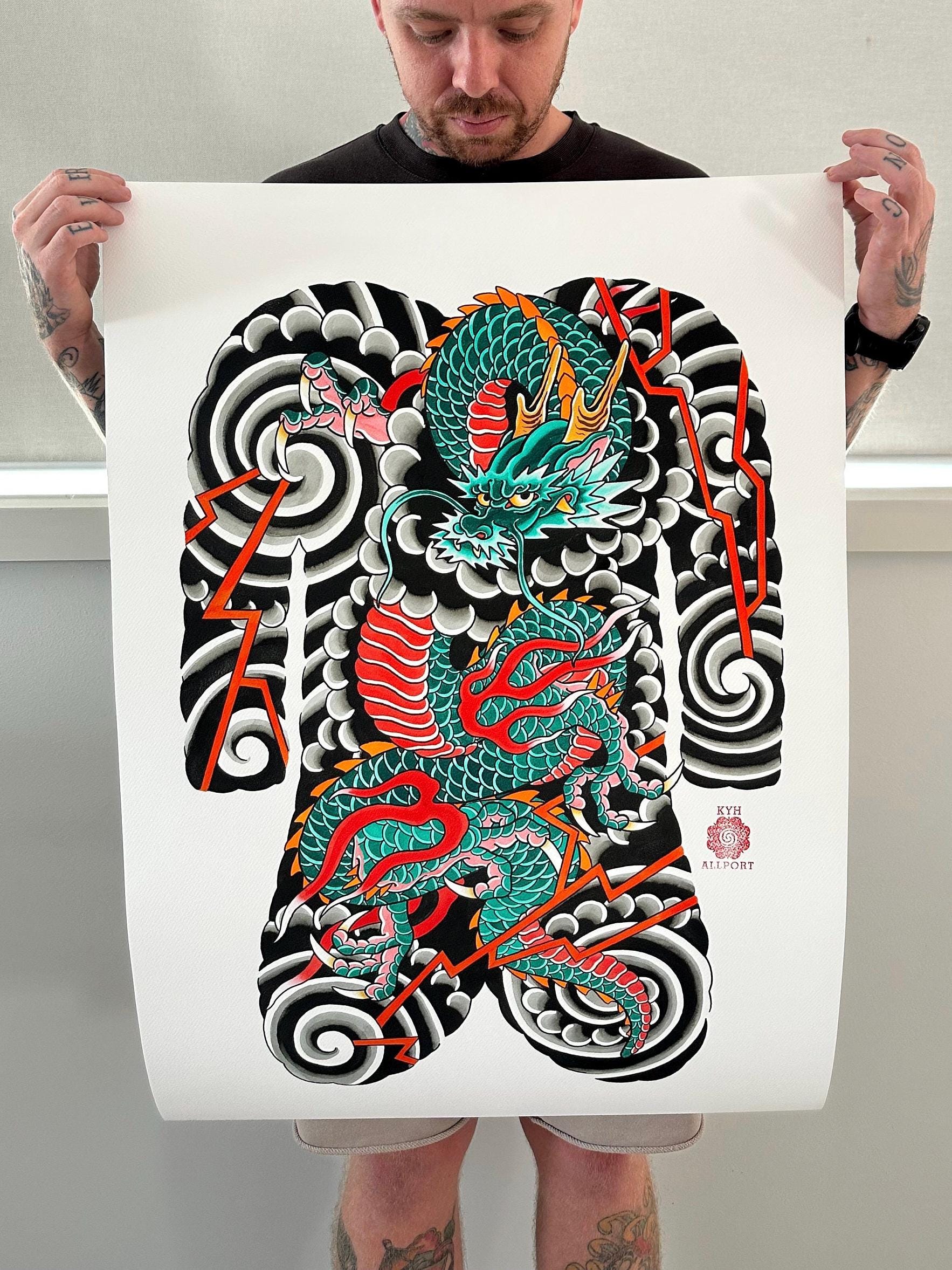 Tattoo Art Print // Japanese Body Suit Dragon // Large Wall Decor - Etsy
