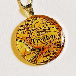 Vintage Trenton New Jersey Pendant Necklace. Made from a Vintage Map