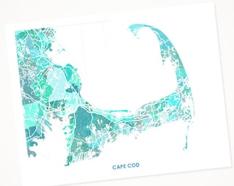 Juanitas Cape Cod Map Print.  Choose the Colors and Size.  Map of Cape Cod Massachusetts.  Beach Decor. Modern Map Print.