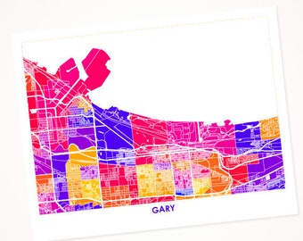 Juanitas Gary Map Print.  CUSTOM Colors and Size.  Map of Gary IN.  Indiana Gift.  Personalized Wall Art for your Home or Office.