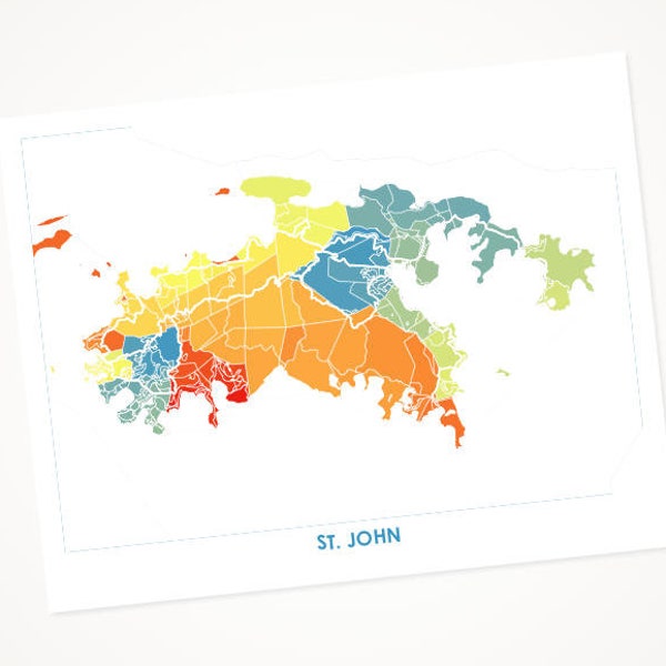 Juanitas St John Map Print | U. S. Virgin Islands Art | USVI Poster Beach Decor | Honeymoon Map | Guestbook Map | Choose the Color.