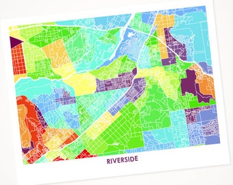 Juanitas Riverside Map Print.  Wall Art. CUSTOMIZE the Colors and Size.  California Art.  Map of Riverside CA. Cali Style.