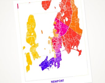 Juanitas Newport Karte Drucken | Wählen Sie die Farben und Größe | Rhode Island Kunst | | Reisen | Stadtplan | New England Housewarminggeschenk