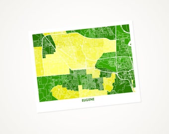 Juanitas Eugene Map Print.  Choose your Color and Size.  University of Oregon Ducks Wall Art Poster.