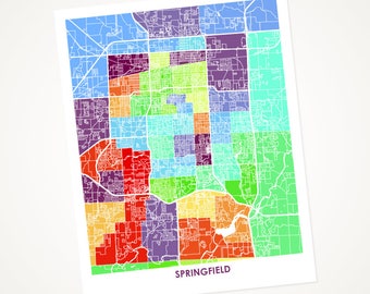 Juanitas Springfield MO Map Print.  Pick the Colors and Size.  Missouri Art for your Gallery Wall.