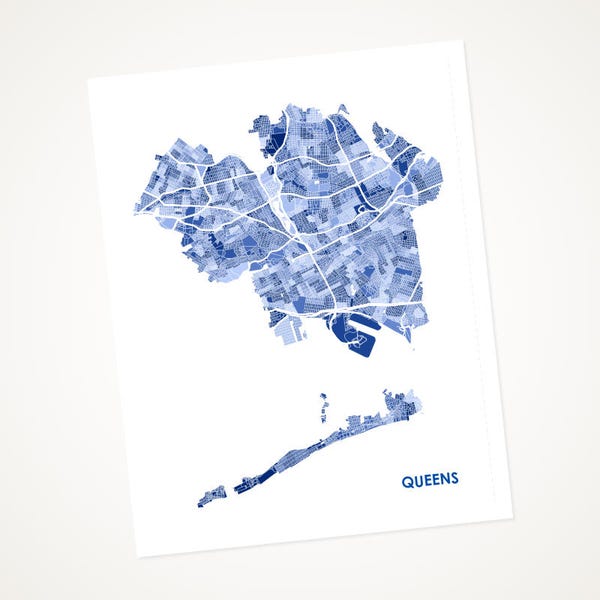 Karttryck över Juanitas Queens. Välj färger och storlek. Konst i New York. Väggdekoration i New York.
