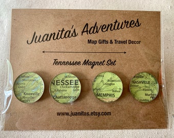 Tennessee Map Magnets. Made from Antique Maps for your Kitchen, or your Office. Perfect Hostess Gift for your favorite Vols Fan.