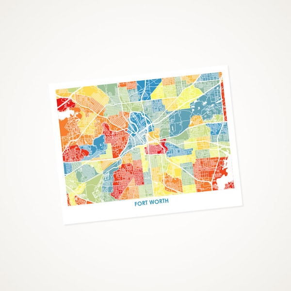 Juanitas Fort Worth Map Print.  Choose the Colors and Size.  Texas City Art Poster.  Show your Local TX Love.