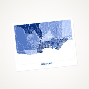 Juanitas Santa Cruz Map Print.  Choose your Colors and Size.  University of California Banana Slugs Art.  Perfect Graduation Gift.