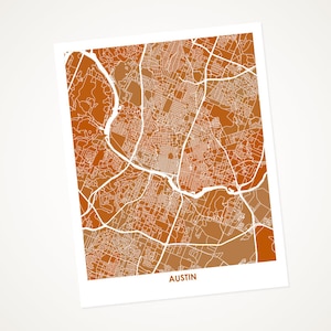 Juanitas Austin Map Print.  Choose your colors and size.  University of Texas Longhorns.  UT Poster