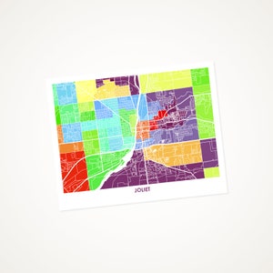 Juanitas Joliet Map Print.  Choose the Colors and Size.  Illinois Housewarming Artwork.