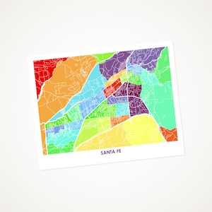 Juanitas Santa Fe Map Print.  Choose the Colors and Size.  New Mexico Southwest Wall Art.  NM Graphic Design.
