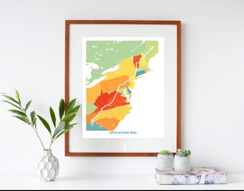 Juanitas Appalachian Trail Map Print. Choose the Colors and Size. Hiking Poster. Map of Appalachian Trail. Wanderlust Gift. image 4