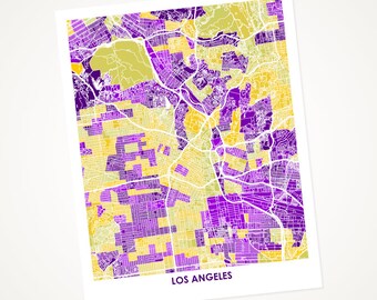 Juanitas Los Angeles Map Print. Choose Your Colors. Perfect for your UCLA Bruin or your LA Lakers fan.  California Art.