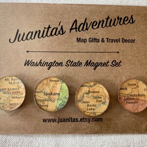 Washington State Map Magnets. Set #1. Antique Maps for your Kitchen, or your Office. Perfect Hostess Gift!