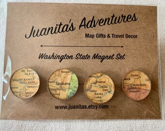 Washington State Map Magnets. Set #1. Antique Maps for your Kitchen, or your Office. Perfect Hostess Gift!