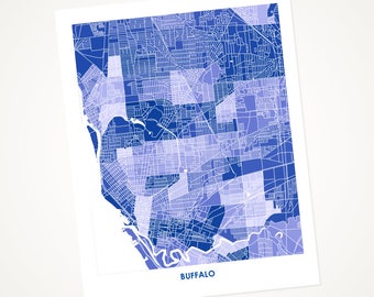 Juanitas Buffalo Map Print.  Choose the Color and Size.  Upstate New York Wall Art.  NY Poster.