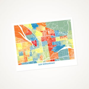 Juanitas San Bernardino Map Print.  Choose the Colors and Size.  California Hostess Gift.  West Coast City Art.