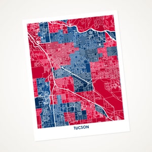 Juanitas Tuscon Art Map.  Choose your colors and size.  Perfect Wall Art for your University of Arizona Wildcat.  Graduation Gift.