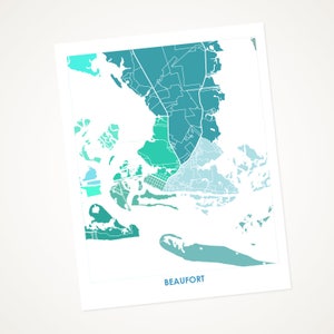Juanitas Beaufort NC Karte drucken.  Wählen Sie die Farben und die Größe aus.  North Carolina Küsten Leben Dekor.