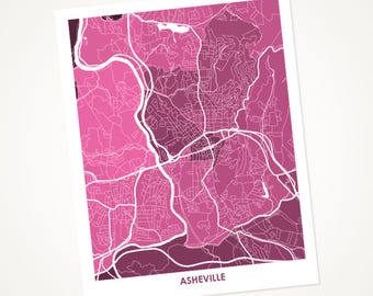 Juanitas Art Map Print of Asheville, NC.  Customize the colors and size.  Western North Carolina Poster.