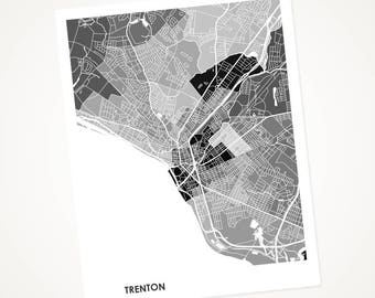 Juanitas Trenton Map Print.  Choose the Colors and Size.  New Jersey Art.  Show your NJ Local Love.