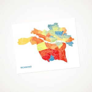 Juanitas Adventures Richmond Map Print.  Choose your colors and size.  Virginia City Wall Art Poster.