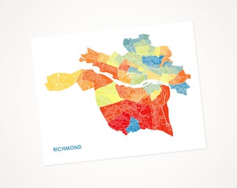 Juanitas Adventures Richmond Map Print.  Choose your colors and size.  Virginia City Wall Art Poster.