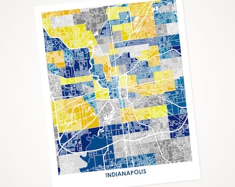 Juanitas Indianapolis Map Print.  Pick the Colors and Size.  Wall Art for your Favorite Pacers or Colts Fan.
