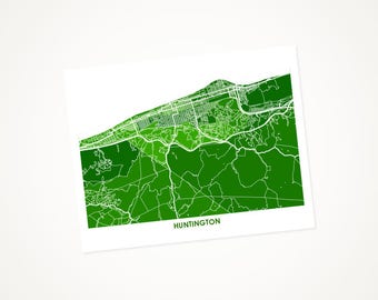 Huntington Map Print.  Choose your Colors and size.  Perfect Wall Art for your Marshall University Grad.  West Virginia City Poster.