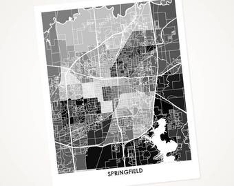 Juanitas Springfield IL Map Print.  Choose the Colors and Size.  Illinois Wall Decor.
