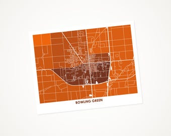 Juanitas Bowling Green Ohio Map Print.  Choose your colors and size.  Perfect for your State University Grad.