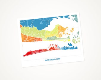 Juanitas Morehead City Map Print.  Choose the Colors and Size.  North Carolina Beaches Art.