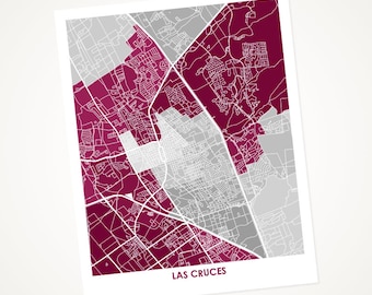 Juanitas Las Cruces Map Print.  Choose the Colors and Size.  New Mexico Art Poster.  NM Gallery Wall.