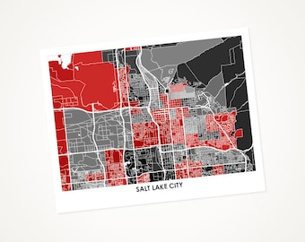Juanitas Salt Lake City Map Print.  Choose the Colors and Size.  Local SLC Artwork.  Home to University of Utah.
