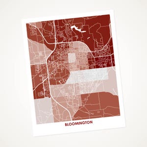 Juanitas Bloomington Map Print.  Choose your size and color.  Perfect art for your favorite Indiana University Hoosiers.
