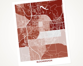 Juanitas Bloomington Map Print.  Choose your size and color.  Perfect art for your favorite Indiana University Hoosiers.