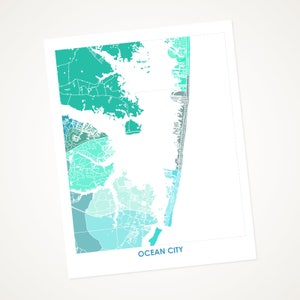 Juanitas Ocean City Map Print.  Pick the Colors and Size.  Fun Maryland Artwork.
