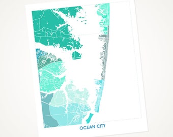 Juanitas Ocean City Map Print.  Pick the Colors and Size.  Fun Maryland Artwork.