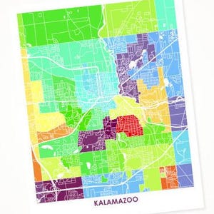 Juanitas Kalamazoo Map Print.  Pick the Colors and Size.  Perfect housewarming gift for your favorite Michigan local.