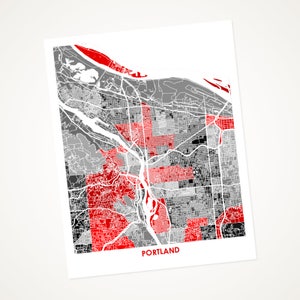 Juanitas Portland Map Print.  Choose your Colors and Size.  Oregon Trail Blazers City Wall Art.  Show Local OR Love.