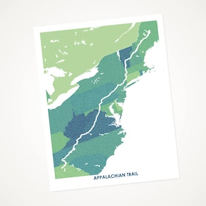 Juanitas Appalachian Trail Map Print.  Choose the Colors and Size.  Hiking Poster. Map of Appalachian Trail. Wanderlust Gift.