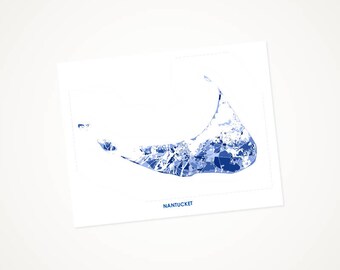 Juanitas Nantucket Map Print.  Choose the colors and size.  Massachusetts Bay Coastal Art Decor.