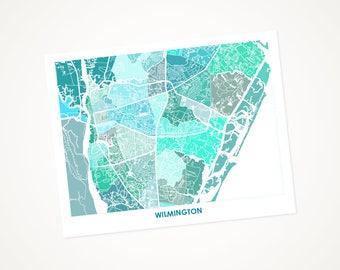 JuanitasWilmington Map Print.  Choose the Colors and Size.   North Carolina Coastal Wall Art.  Show your Local NC Love.
