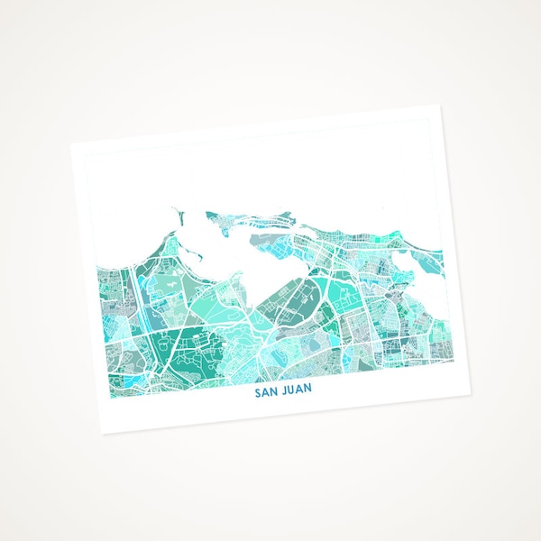 Juanitas San Juan Map Print.  Choose the Colors and Size.  Puerto Rico Wall Art.  PR Wedding Gift.