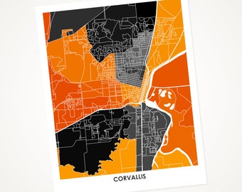 Juanitas Corvallis Map Print.  Choose your Colors and Size.  Oregon State University Beavers Gift.  OR Wall Art Poster.